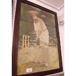 A Victorian embroidered picture of the cricketer W G Grace - 52 x 36cm