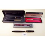 A boxed Parker 51 pen with paperwork, a Parker Sonnet and two other Parker pens and a Parker Junior