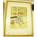 An early 20th century Japanese print of a seated woman - 24 x 18cm