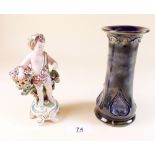 A Royal Doulton Art Nouveau vase and a continental putti figure - both a/f