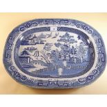 A large Victorian Willow Pattern meat plate