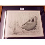 Mark Clark - limited edition etching of a reclining nude 59/120 - 19 x 27cm