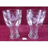 A pair of Victorian large blown glass vases with cut and etched decoration, 25cm