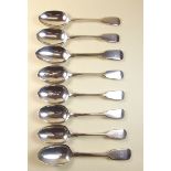 Six silver dessert spoons, London 1875 - 7.6g and two other spoons by Samuel Hayne and Dudley