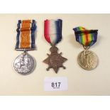 A WWI medal set of three to Pte W Elliott Gloucester Regiment 13203. Comprising War Medal, Victory