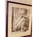 Mark Clark - large limited edition etching of a nude kneeling 15/75, dated 1999 - 57 x 43cm