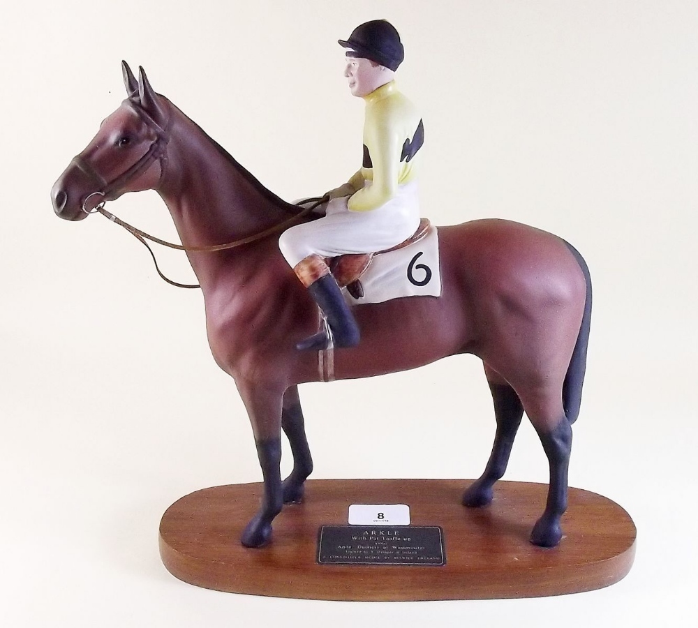 A Beswick Connoisseur group of Arkle with Pat Taaffe Up on wooden base - leg repaired