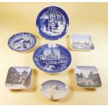 A collection of seven various Copenhagen pin dishes and plates