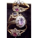 Five 9 carat gold dress rings - sizes L, M, N and O