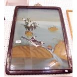 A Chinese reverse painted picture on glass depicting birds 54 x 39cm