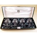 Four cut glass brandy glasses boxed