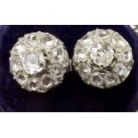 A pair of rhodium plated 18k gold diamond cluster earrings set old cut stones