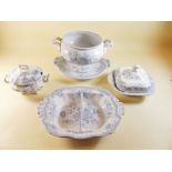 A collection of Adriatic pheasant dinner ware comprising three meat plates, soup tureen, sauce