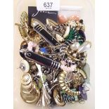 A box of costume jewellery and earrings including silver