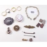 A box of antique gold and silver jewellery mostly for scrap - gold weight 14g