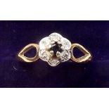 A 9 carat gold sapphire and diamond chip cluster ring - size 0