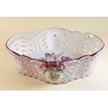 A St Clement Luneville faience basket painted floral decoration circa 1870, 29 x 20cm