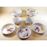 Two Royal Worcester Evesham tureens (one lacking lid), two souffle dishes and three flan dishes