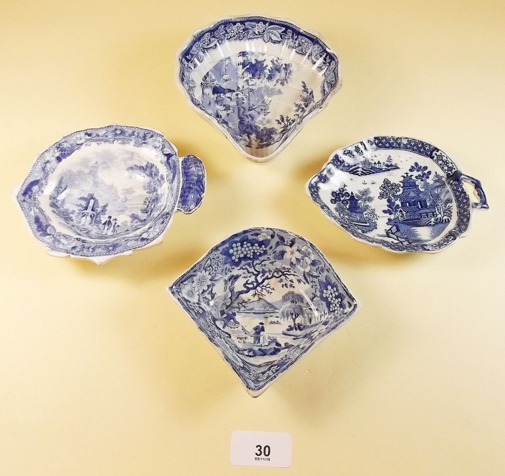 A group of four early 19th century pearlware pickle dishes