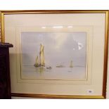 Ken Hammond - watercolour yachts in harbour scene - 25 x 35cm
