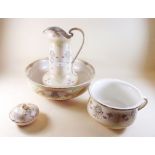 A Crown Devon toiletry set including jug, chamber pot, toiletry bowl and soap dish, pattern No 0738