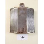 A Walker and Hall silver Art Deco spirit flask with inscription 1940, Sheffield 1935
