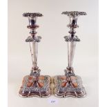 A pair of Victorian Sheffield plated candlesticks - 30cm