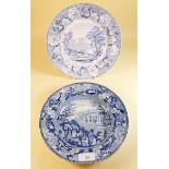 Two blue and white transfer printed plates by Rogers and Ridgeways circa 1820-1840