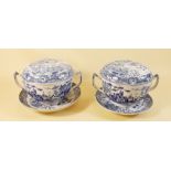A pair of rare Spode Pearlware 'Gothic Castle' covered pots, circa 1820