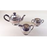 A 1930's silver plated three piece Walker and Hall tea set