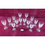 A set of six cut glass sherry glasses, six port glasses and six liqueur glasses