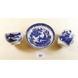 A First Period Worcester blue and white trio 'Cormorant Pattern' circa 1765