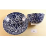 A rare Clews blue and white transfer printed tea bowl and saucer circa 1810, impressed mark to base