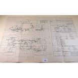 A 1942 Military Lubrication Chart on canvas for an armoured car - 44 x 66cm