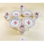 Four Royal Crown Derby floral painted coffee cups and saucers circa 1930