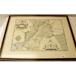 A reproduction map print of Gloucestershire - 38 x 49cm