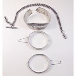 A silver fob chain 58g and three silver bracelets a/f - 88g