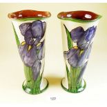 A pair of Watcombe Ware vases painted Iris - 20cm
