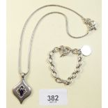 A silver stone set pendant by Dover and Hall, and a Links silver bracelet