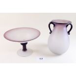 A purple tinted glass tazza and vase