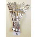 Six Georgian Irish silver forks by Phillip Weekes, Dublin 1809 - 295g