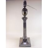 A late 19th century silver plated corinthium column table lamp