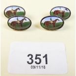 A pair of silver and porcelain jockey and horse cufflinks