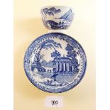 A rare Davenport blue and white transfer printed pearlware tea bowl and saucer circa 1820 - 'View of