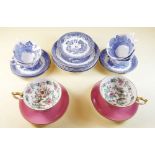 A set of five Royal Grafton blue and white teacups and saucers and five tea plates plus