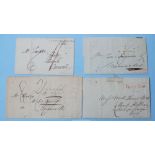 Stamps - four pre-postage stamp covers (including 2 entries) and eight stamped covers (including one
