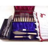 A silver plated fish cutlery set - boxed, two pairs of silver plated fish servers and various