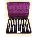 A Victorian silver plated and mother of pearl dessert cutlery set, cased