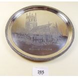 A silver salver engraved Worcester Cathedral, Birmingham 1950, 21cm - 300g