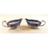 A pair of English blue and white pearlware sauce boats circa 1800